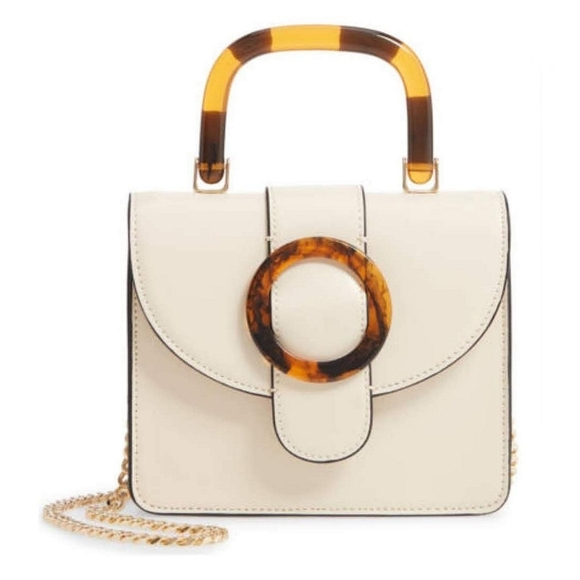 Topshop Handbags - TOPSHOP Capri Buckle Crossbody Bag in Beige, Tortoise Shell Details, Gold Chain